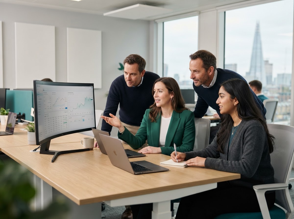 Keepstewar data analysts reviewing predictive model output on screen